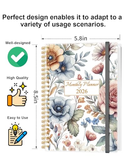 Tuun Fuplan Monthly Planner 2026 Monthly Calendar from January 2026 to December 2026 2026 Planner with Inner Pocket Elastic Band 58 x 85 Colorful Large Flower - Image 3