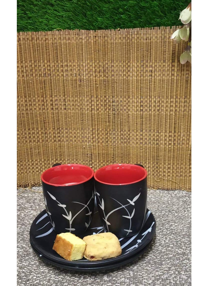 Caffeine Caffeine Ceramic Handmade Black Bamboo Combo Dinner Set (4 pcs.) 