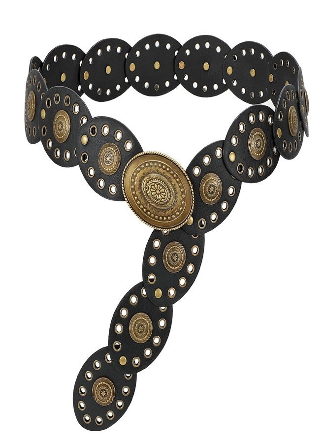 LEACOOLKEY Hollow Western Disc Belt for Dress Boho Concho Belt Vintage Country Waist Belts for Women - Image 1