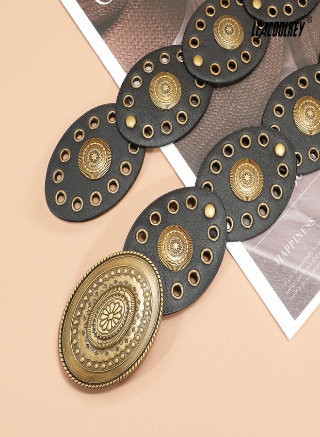 LEACOOLKEY Hollow Western Disc Belt for Dress Boho Concho Belt Vintage Country Waist Belts for Women - Image 3