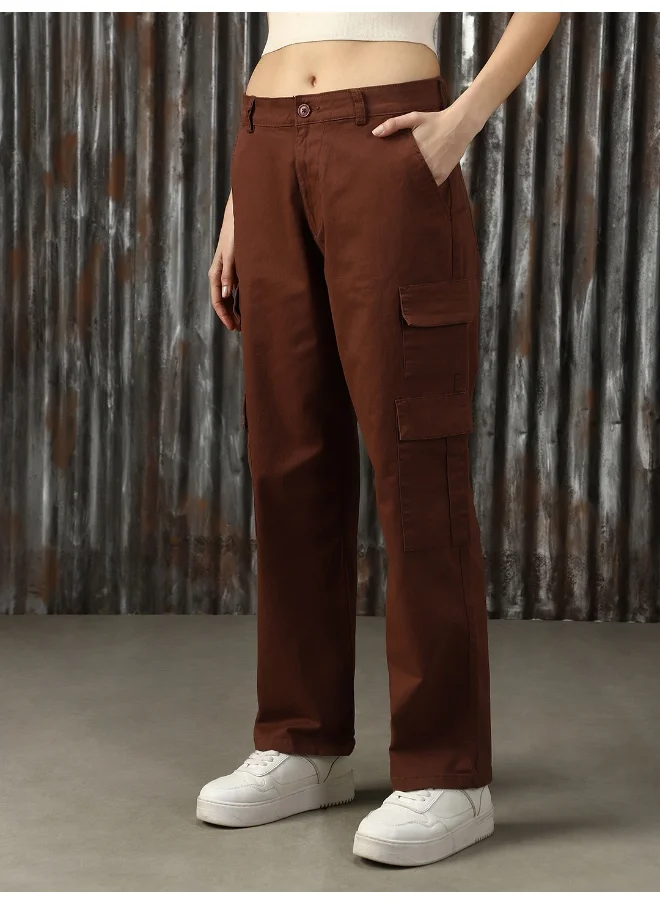 هاي ستار Women’s Dad Fit Brown Trousers with Cargo Pockets – Stylish and Functional