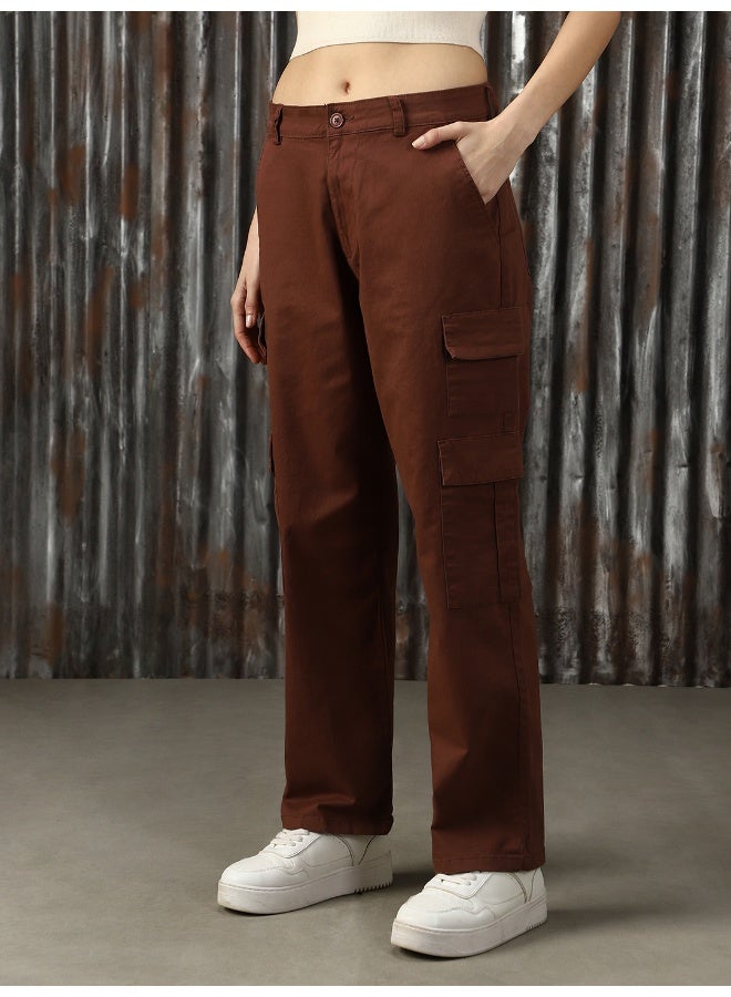 HIGH STAR Women’s Dad Fit Brown Trousers with Cargo Pockets – Stylish and Functional  - Image 2