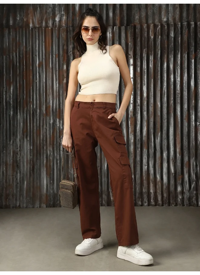 هاي ستار Women’s Dad Fit Brown Trousers with Cargo Pockets – Stylish and Functional