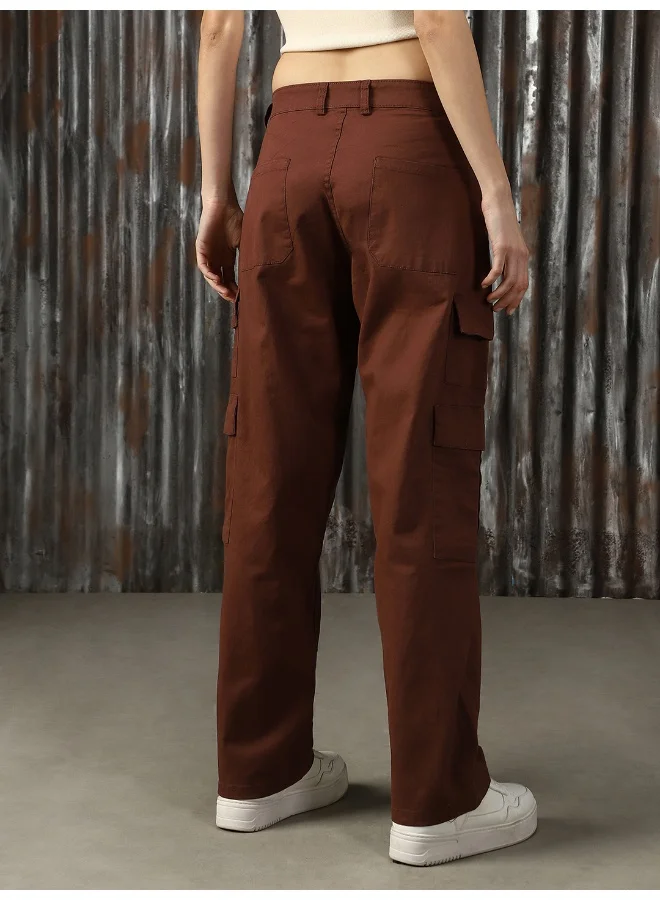HIGH STAR Women’s Dad Fit Brown Trousers with Cargo Pockets – Stylish and Functional