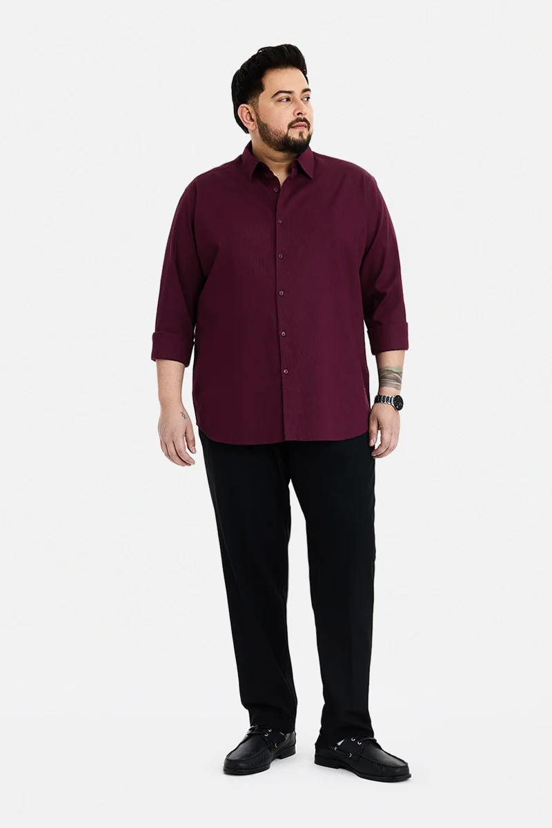 سنيتش Maroon Textured Long Sleeve Regular Fit Plus Size Shirt