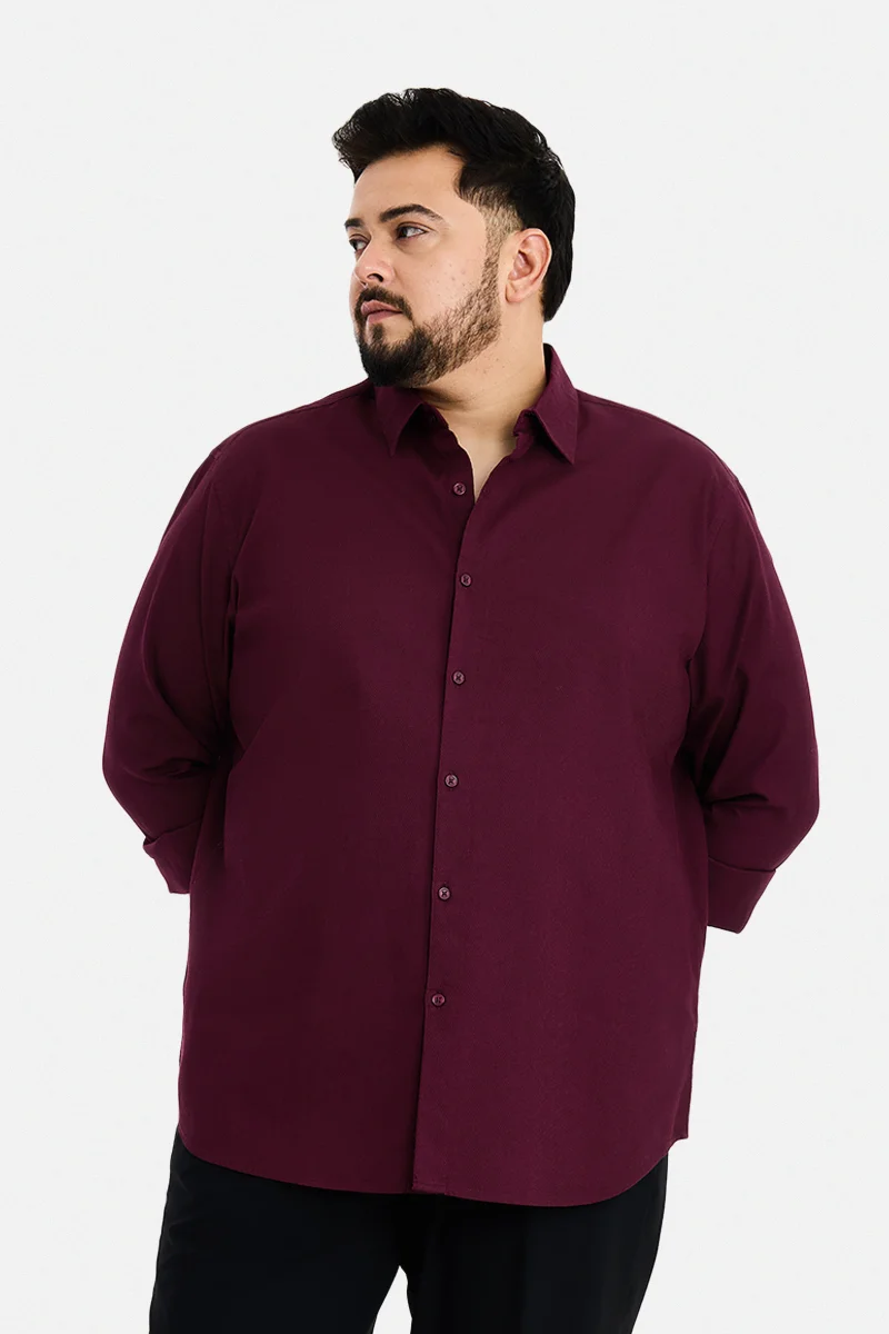 سنيتش Maroon Textured Long Sleeve Regular Fit Plus Size Shirt