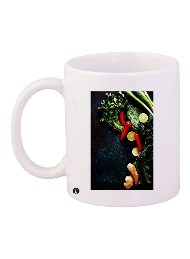 RYN Vegetable Printed Coffee Mug White/Green/Red 11ounce
