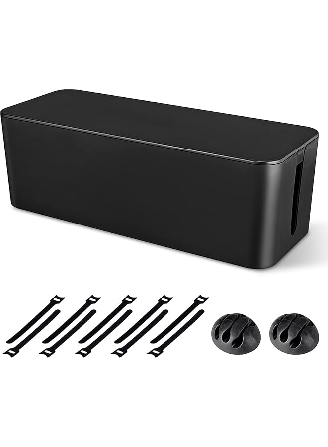 promass Cable Management Box,Large Cord Organizer BoxCord Hider Box to Hide Surge Protector Cover on Desk or Floor for Home & Office(Black) - Image 1