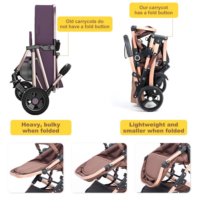 PEARLOVE 2 in 1 Baby Stroller Newborn Foldable Pushchair with Adjustable Canopy Folding High Landscape Infant Carriage, Anti-Shock Toddler Pushchair - Image 3