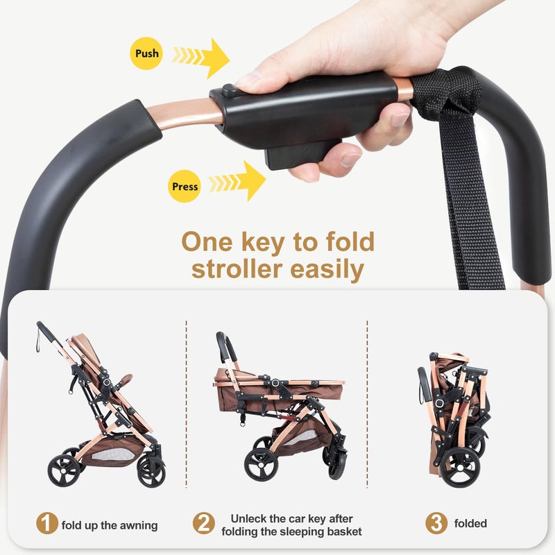 PEARLOVE 2 in 1 Baby Stroller Newborn Foldable Pushchair with Adjustable Canopy Folding High Landscape Infant Carriage, Anti-Shock Toddler Pushchair - Image 5