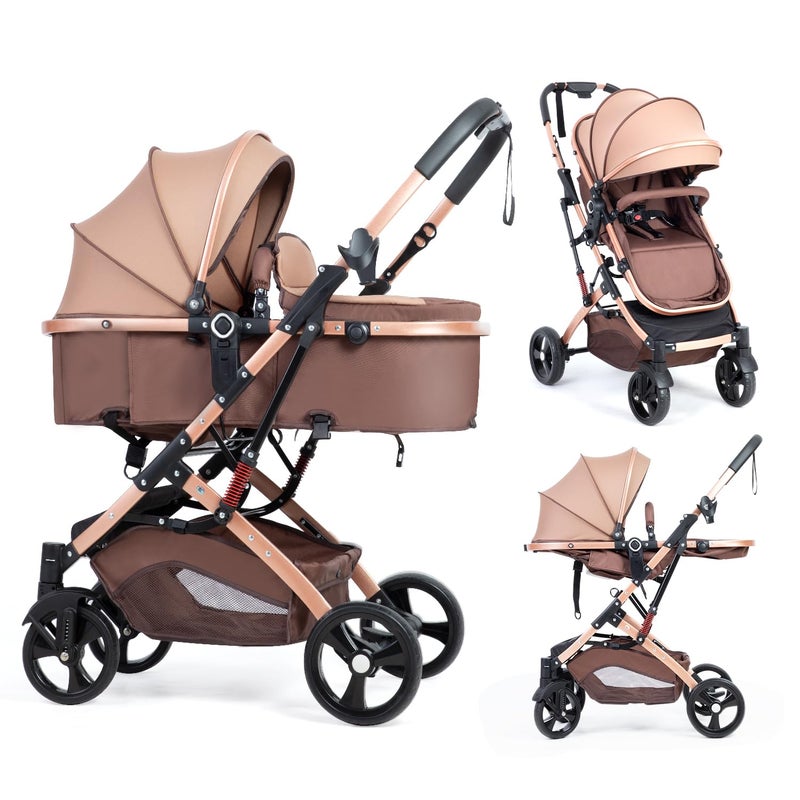PEARLOVE 2 in 1 Baby Stroller Newborn Foldable Pushchair with Adjustable Canopy Folding High Landscape Infant Carriage, Anti-Shock Toddler Pushchair - Image 1