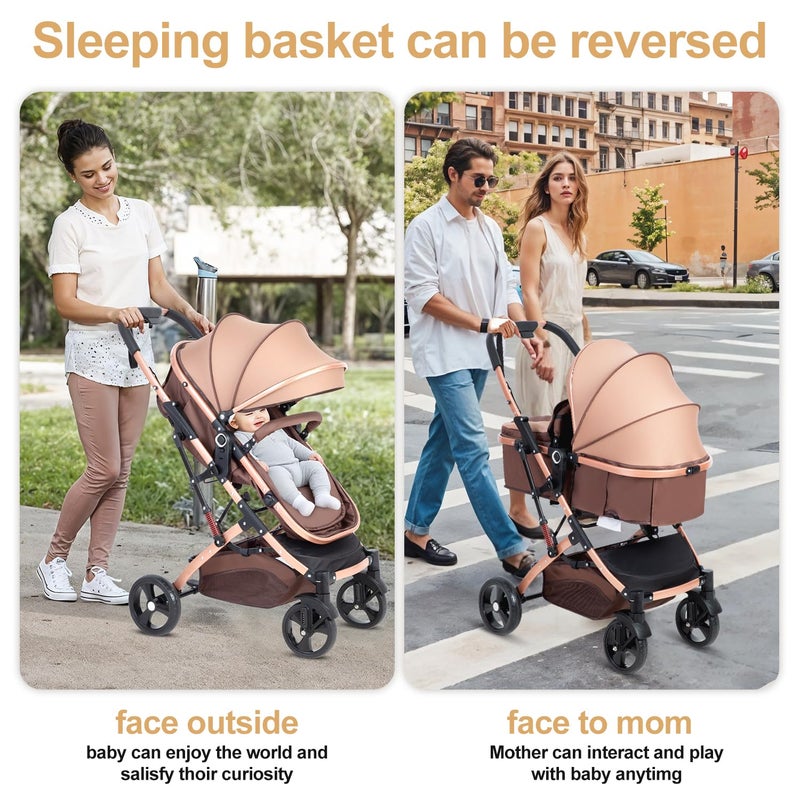 PEARLOVE 2 in 1 Baby Stroller Newborn Foldable Pushchair with Adjustable Canopy Folding High Landscape Infant Carriage, Anti-Shock Toddler Pushchair - Image 2