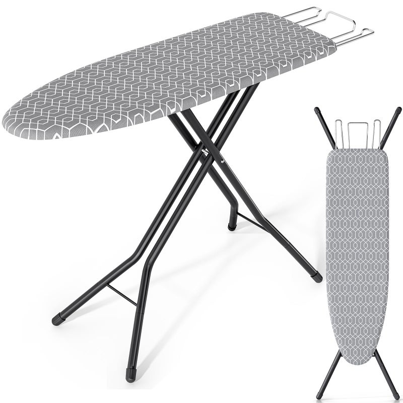KINGBOARD Foldable Ironing Board Full Size, Iron and Ironing Board Set Standard Size, Iron Boards with Ironrest & Adjustable Height,Heavy Duty Iron Table Stand with Metal Legs &Thick Cover,43x13 Gray - Image 1