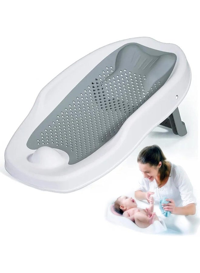ميني مي مقعد استحمام قابل للطي للمولود الجديد | أبيض | تصميم مريح | كرسي استحمام قابل للطي | مضاد للانزلاق | سيليكون | من 0 إلى 6 أشهر | ملحقات استحمام للأطفال | إسفنجة بحرية فائقة النعومة وحلقة قطنية | سريع الجفاف - Image 1