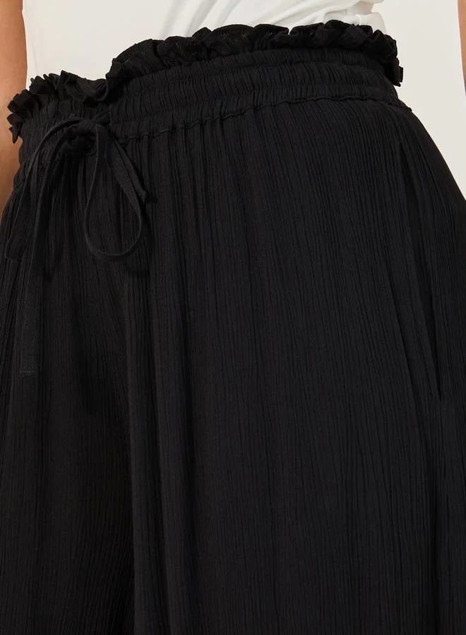 Styli Textured Wide Leg Pants with Paperbag Waistband