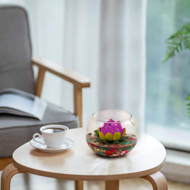 TIED RIBBONS TIED RIBBONS Glass Vase for Decoration Round Glass Vessel with Faux Lotus and Natural Stones Artificial Decorative Flowers with Vase for Home Decor Living Room Bedroom Hall Office  - Image 4