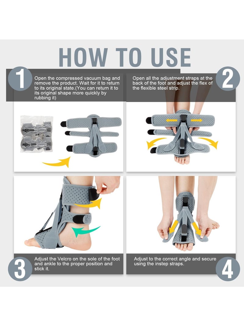 Adjustable Ankle Support Brace Set for Foot Drop and Arch Pain Relief, Ideal for Plantar Fasciitis and Achilles Tendonitis, Unisex Design in Gray - Image 4