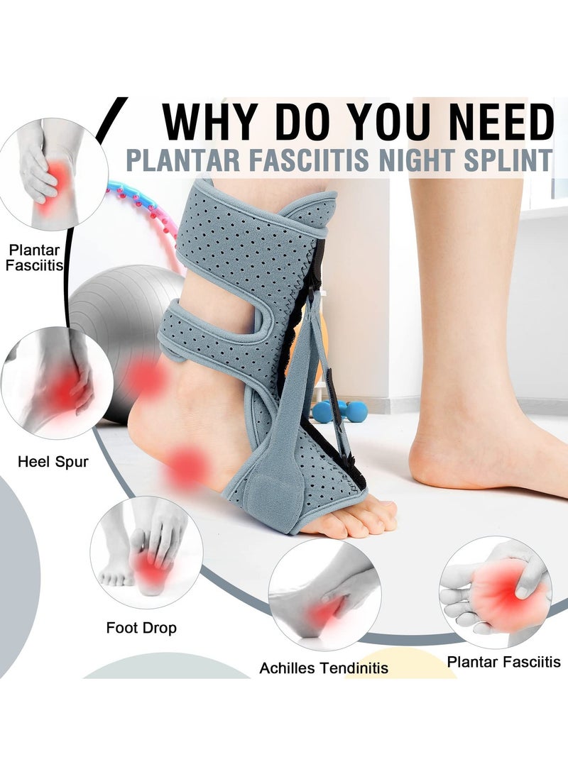 Adjustable Ankle Support Brace Set for Foot Drop and Arch Pain Relief, Ideal for Plantar Fasciitis and Achilles Tendonitis, Unisex Design in Gray - Image 3