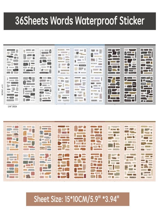 MAXLEAF 36 Sheets Vintages Words Stickers, Self Adhesive Paper Decals for DIY Art Journaling Scrapbook Planner Album Decorations Gifts for Journal Lovers - Image 3