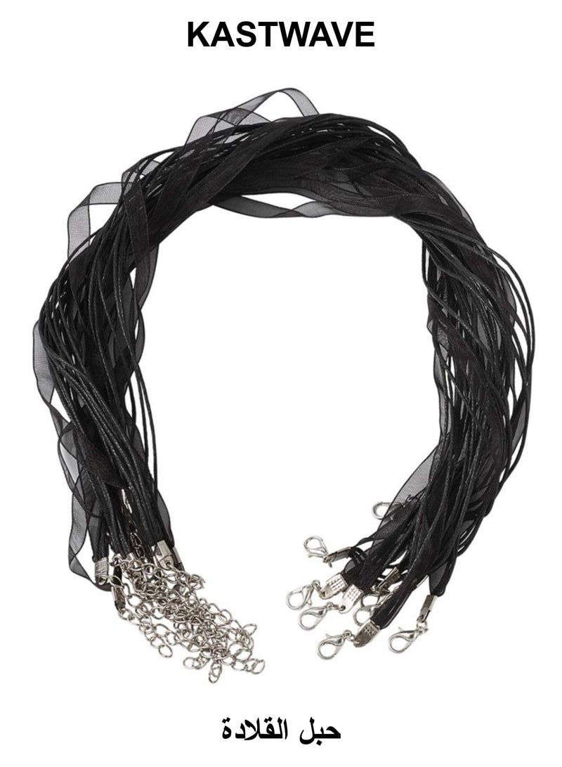 KASTWAVE Necklace Cord, 10 Pcs 17" Black Organza Ribbon Waxed Cotton Cord Pendants Jewelry Making Necklace Bracelet Voile String with Silver Lobster Clasp Extender Chain - Image 1