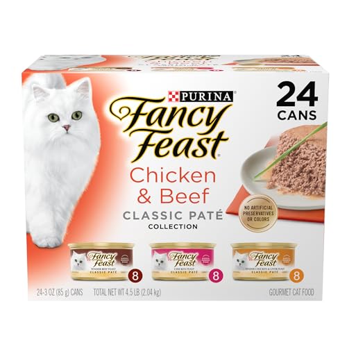 Fancy Feast Purina Fancy Feast Chicken and Beef Classic Pate Collection Grain Free Wet Cat Food Variety Pack - (Pack of 24) 3 Oz. Pull-Top Cans - Image 1