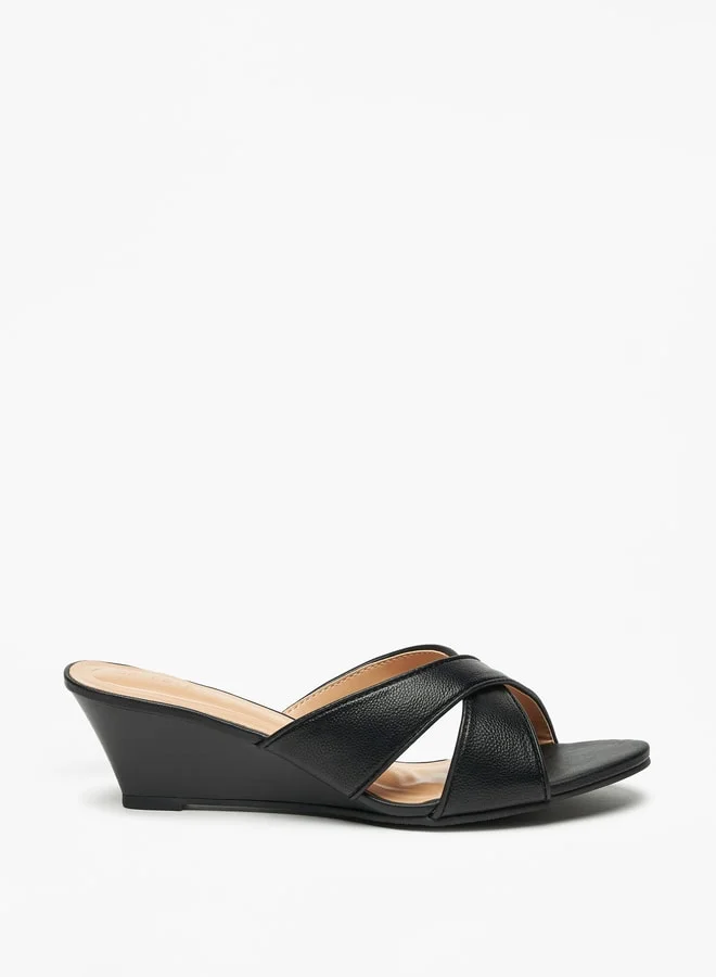 سيليست Women's Cross Strap Slip-On Sandals with Wedge Heels