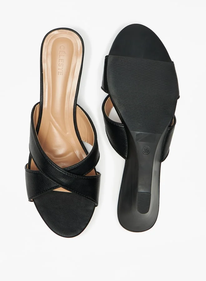 سيليست Women's Cross Strap Slip-On Sandals with Wedge Heels