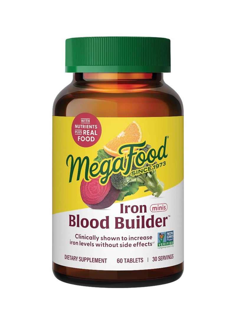 MegaFood - MegaFood Blood Builder Minis - Iron Supplement Clinically Shown to Increase Iron Levels Without Side Effects - Iron With Vitamin C, Vitamin B12 & Folic Acid - Vegan - 60 Tablets (30 servings) - Image 1