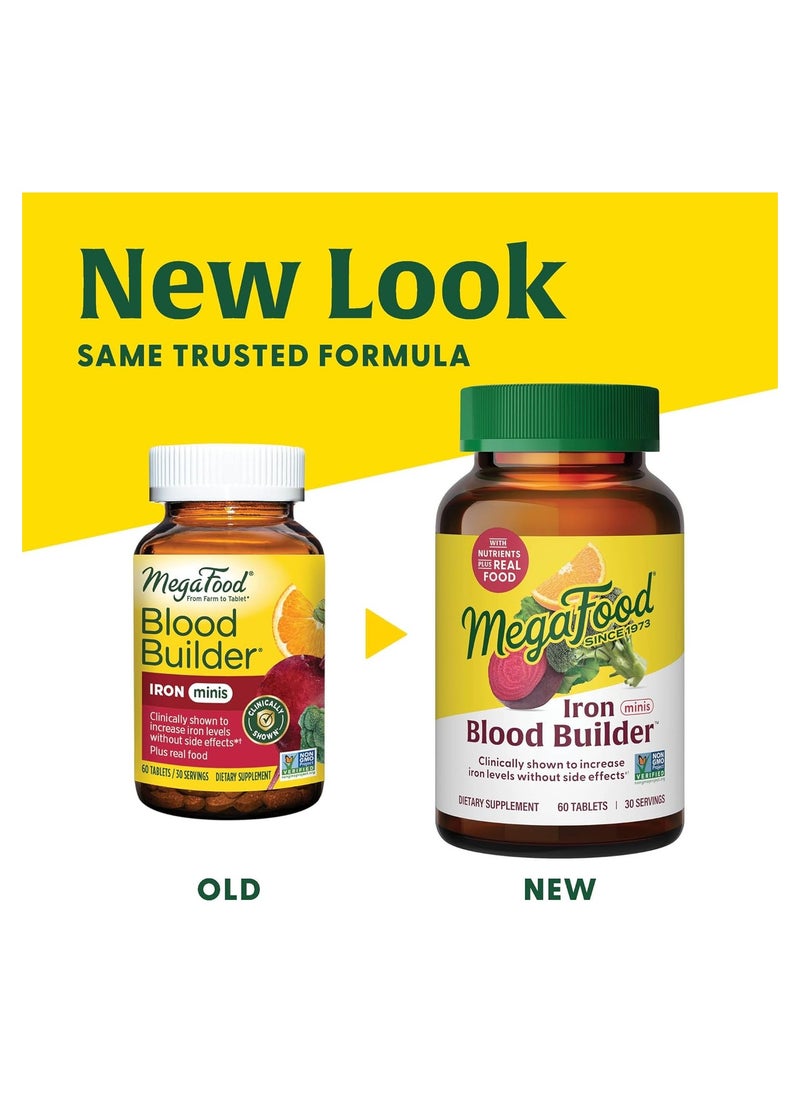 MegaFood - MegaFood Blood Builder Minis - Iron Supplement Clinically Shown to Increase Iron Levels Without Side Effects - Iron With Vitamin C, Vitamin B12 & Folic Acid - Vegan - 60 Tablets (30 servings) - Image 1