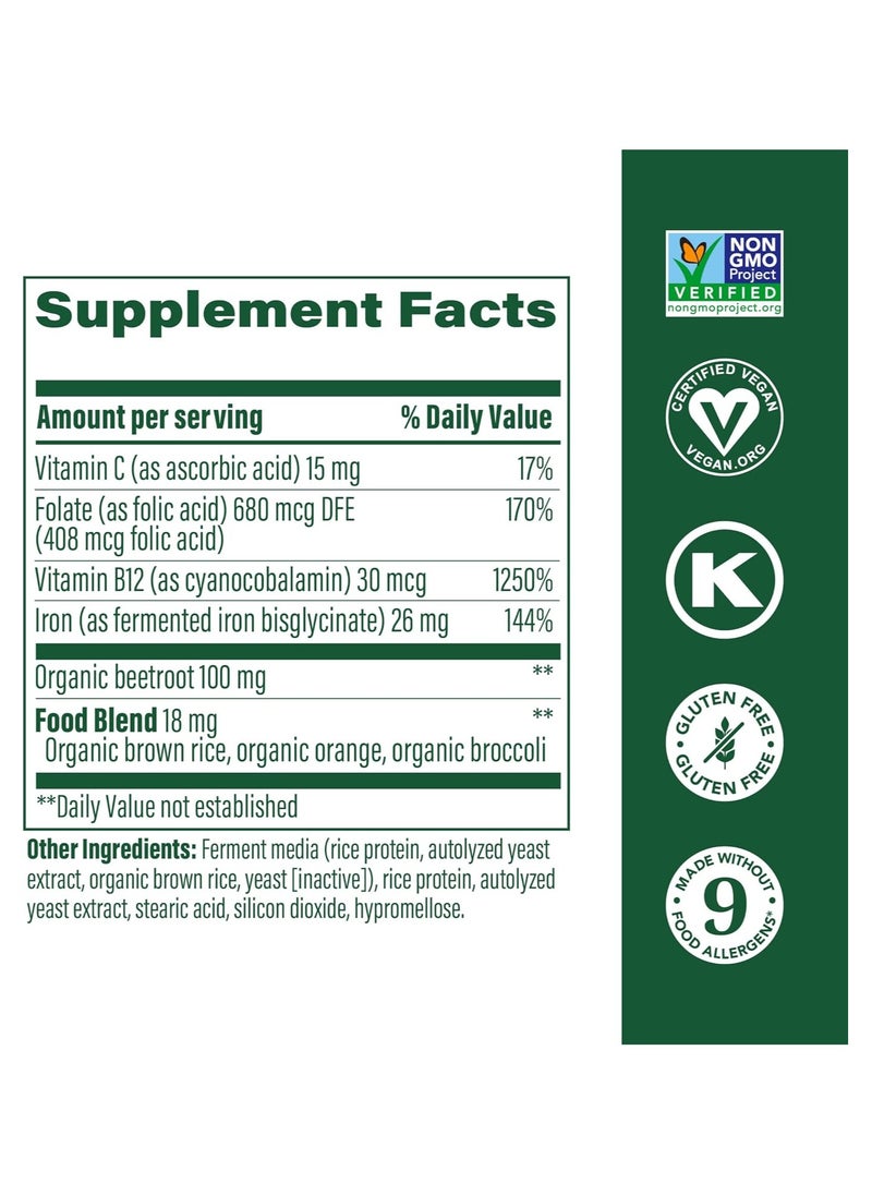 MegaFood - MegaFood Blood Builder Minis - Iron Supplement Clinically Shown to Increase Iron Levels Without Side Effects - Iron With Vitamin C, Vitamin B12 & Folic Acid - Vegan - 60 Tablets (30 servings) - Image 1