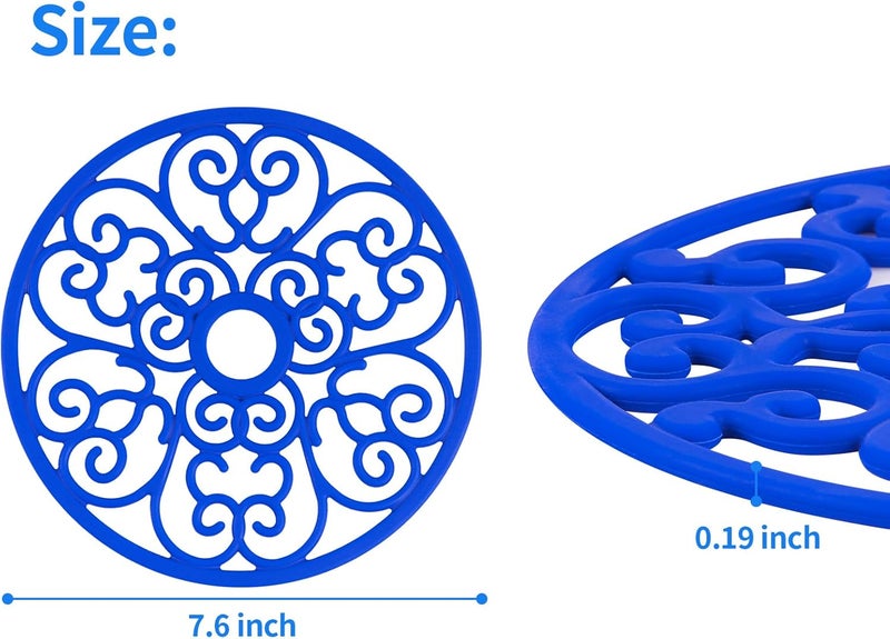 CHEFBEE 3PCS Silicone Trivet Mat - Flexible Non-Slip Heat Resistant Modern Kitchen Teapot Trivets Set for Hot Dishes, Table, Countertop Blue - Image 2