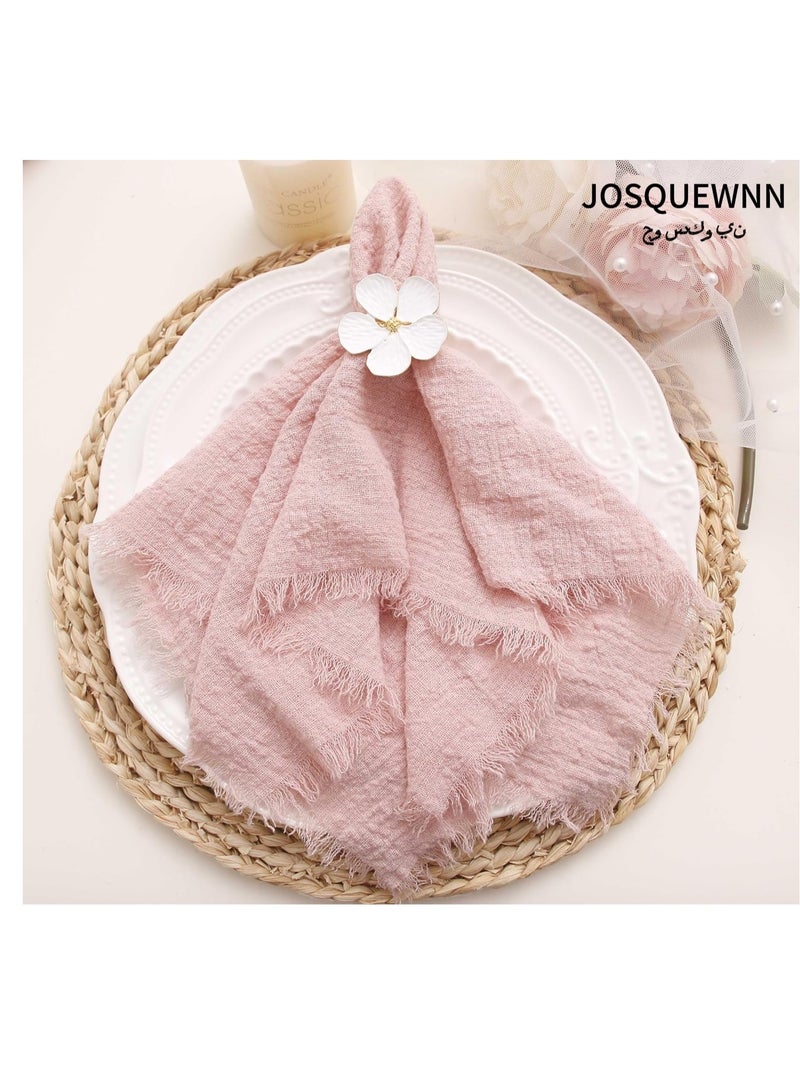 JOSQUEWNN Cloth Napkins With Fringe Set Of 10,100% Soft Cotton, Gauze Washable Easter Spring Napkins For Wedding Decorative Dinner Parties, Western Table Settings, Cafes, Family Gatherings, Elegant Wedding Banquets.,32×32 Dusty Pink  - Image 1