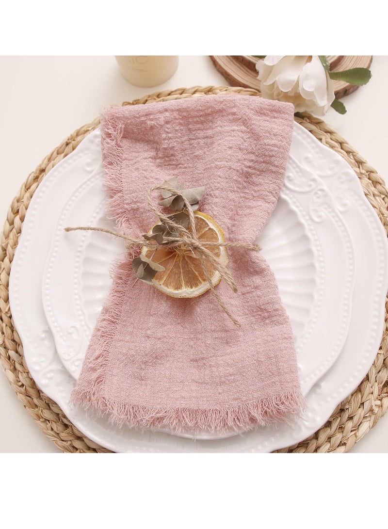 JOSQUEWNN Cloth Napkins With Fringe Set Of 10,100% Soft Cotton, Gauze Washable Easter Spring Napkins For Wedding Decorative Dinner Parties, Western Table Settings, Cafes, Family Gatherings, Elegant Wedding Banquets.,32×32 Dusty Pink  - Image 2