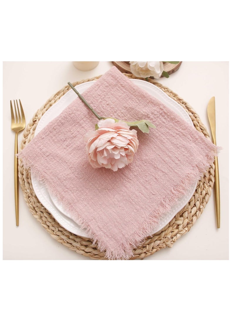 JOSQUEWNN Cloth Napkins With Fringe Set Of 10,100% Soft Cotton, Gauze Washable Easter Spring Napkins For Wedding Decorative Dinner Parties, Western Table Settings, Cafes, Family Gatherings, Elegant Wedding Banquets.,32×32 Dusty Pink  - Image 3