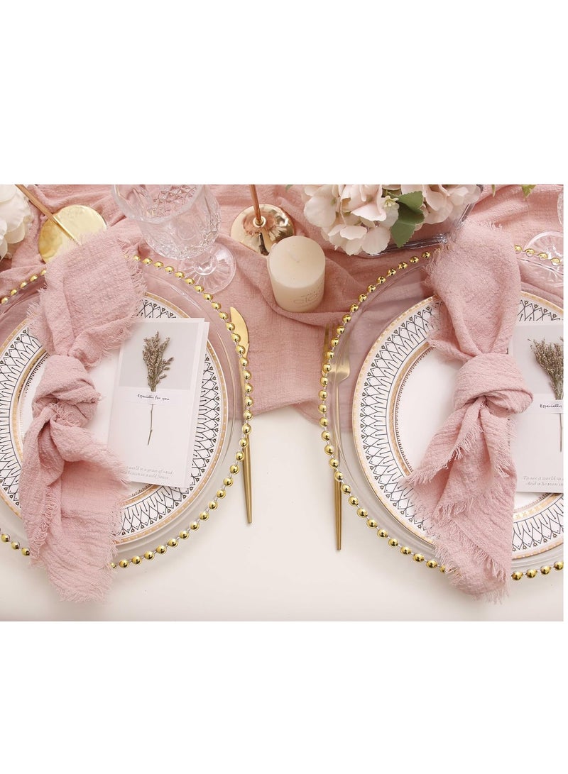 JOSQUEWNN Cloth Napkins With Fringe Set Of 10,100% Soft Cotton, Gauze Washable Easter Spring Napkins For Wedding Decorative Dinner Parties, Western Table Settings, Cafes, Family Gatherings, Elegant Wedding Banquets.,32×32 Dusty Pink  - Image 5