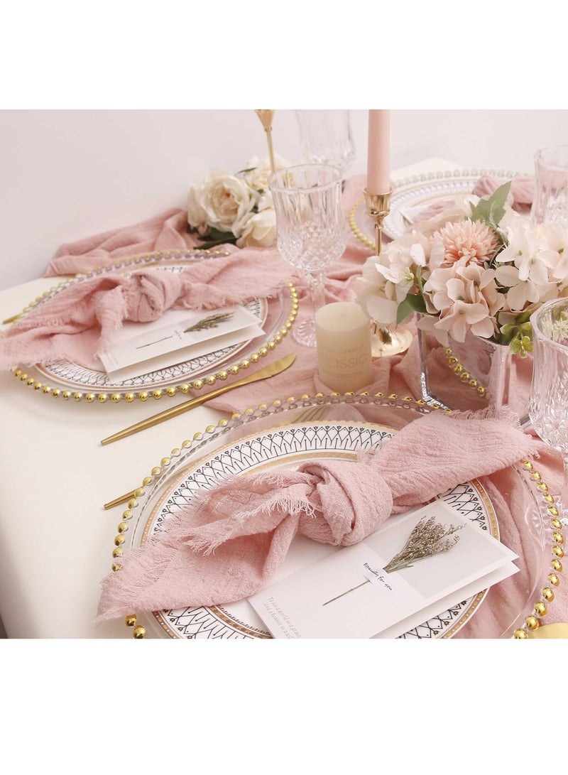 JOSQUEWNN Cloth Napkins With Fringe Set Of 10,100% Soft Cotton, Gauze Washable Easter Spring Napkins For Wedding Decorative Dinner Parties, Western Table Settings, Cafes, Family Gatherings, Elegant Wedding Banquets.,32×32 Dusty Pink  - Image 4