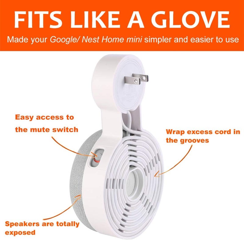 PEF Outlet Wall Mount Holder for Google Nest Mini and Google Home Mini, A Space-Saving Accessories with Cord Management for Google Mini Smart Speaker, No Messy Wires or Screws (2 Pack), GOMINI-2 - Image 3
