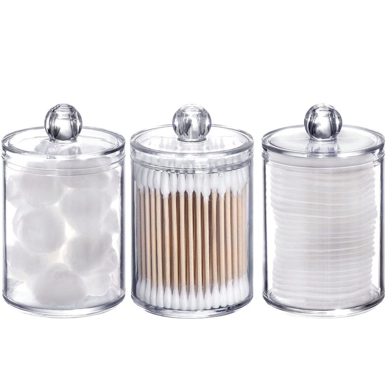 Tbestmax Tbestmax 3 Pack Plastic Cotton Swab Ball Pad Holder 10 Oz Bathroom Organizer Qtip Apothecary Jar Clear Container Dispenser 