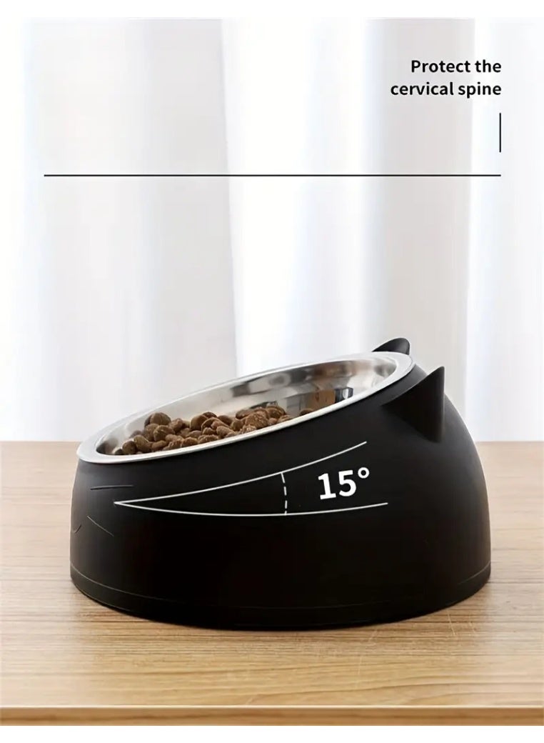 وعاء طعام مرتفع مائل للقطط | وعاء طعام مرتفع مضاد للتقيؤ للحيوانات الأليفة | وعاء طعام مريح للقطط والكلاب الصغيرة | وعاء قابل للإزالة من الفولاذ المقاوم للصدأ | قاعدة مانعة للانزلاق | سهل التنظيف - Image 2