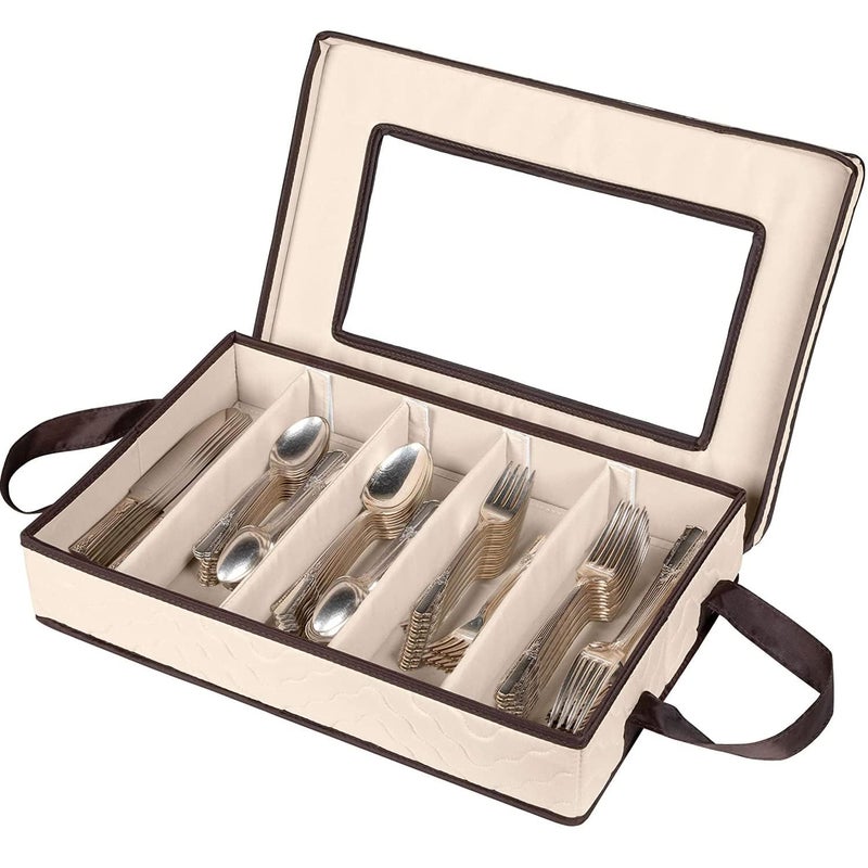 HOLDN’ STORAGE Flatware Storage Case - Durable 5 Compartment Silverware Storage Container Box with Removable Lid and Easy to Carry Handles - Large Capacity Keeps Your Cutlery Organized & Protected - Image 1