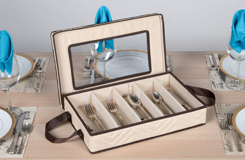 HOLDN’ STORAGE Flatware Storage Case - Durable 5 Compartment Silverware Storage Container Box with Removable Lid and Easy to Carry Handles - Large Capacity Keeps Your Cutlery Organized & Protected - Image 4