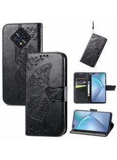 HuHa Case Cover For For Infinix Zero 8 Butterfly Love Flowers Embossed Horizontal Flip Leather Case with Holder & Card Slots & Wallet & Lanyard(Black) 