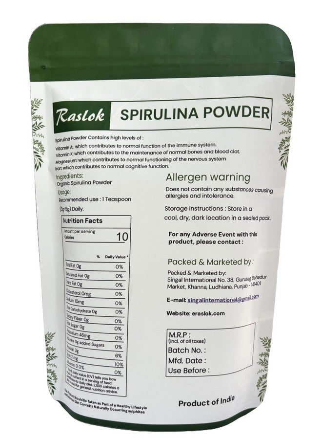 Raslok Pure Spirulina Powder | Immune Support and Antioxidants | No Filler & Non-GMO, Rich in Vegan Protein (8 Oz) - Image 3