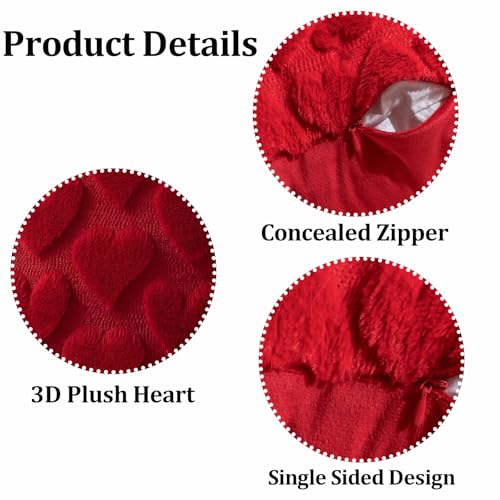 ASABITE Valentines Pillow Covers Set of 2, 3D Red Heart Love Throw Pillow Covers, Red Square Couch Pillow Cover 18x18 inch, Cute Heart Soft Plush Pillow Covers for Couch Sofa Room Valentines Day Decor - Image 3