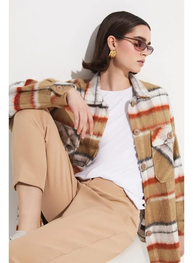 JUNE June Exclusive Plaid Patterned Shirt Brown