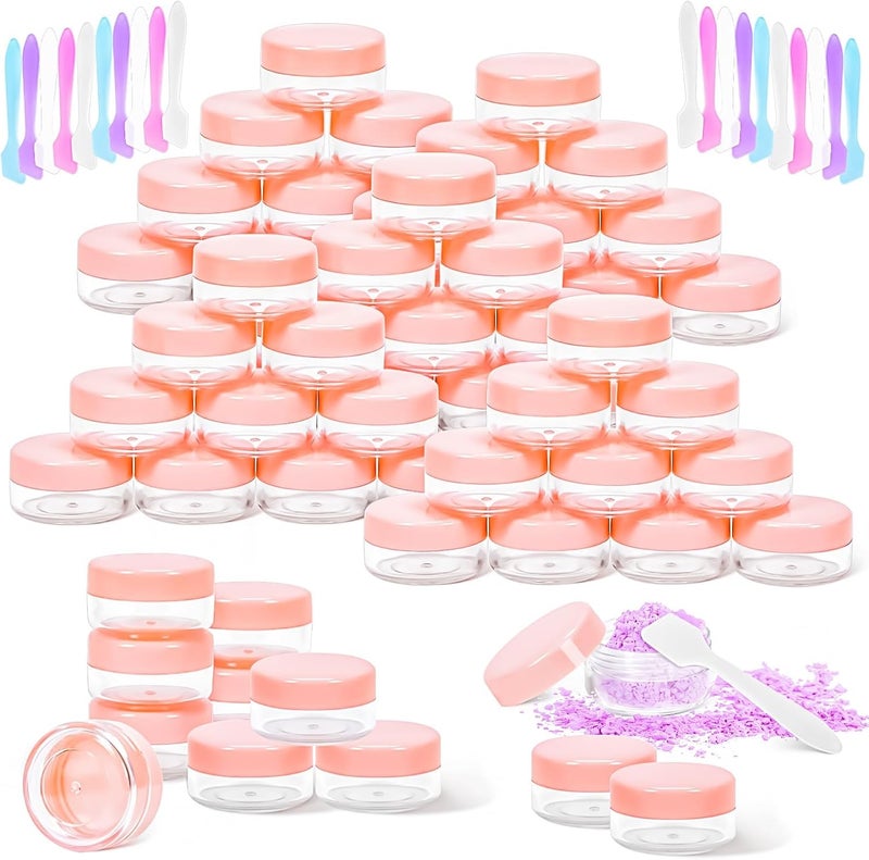MotBach 50Pack 10g Small Plastic Cosmetic Containers with Lids, 10gram Plastic Makeup Containers Jars with Spatulas, 10ml Sample Jars Travel Size Containers for Toiletries Lip Balm Slime Cream Lotion - Image 1