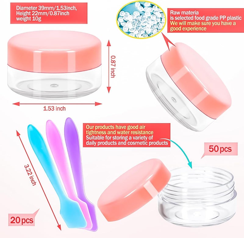 MotBach 50Pack 10g Small Plastic Cosmetic Containers with Lids, 10gram Plastic Makeup Containers Jars with Spatulas, 10ml Sample Jars Travel Size Containers for Toiletries Lip Balm Slime Cream Lotion - Image 2