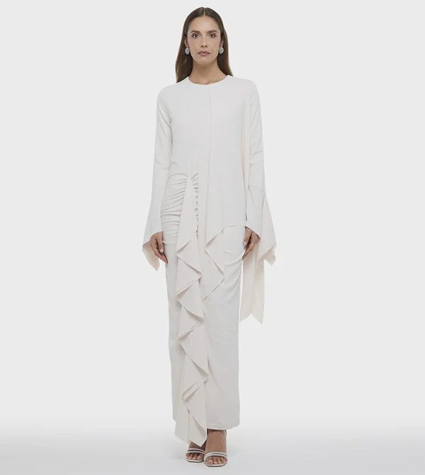 بي سي بي جي BCBG CREPE DRESS WITH FRILLS