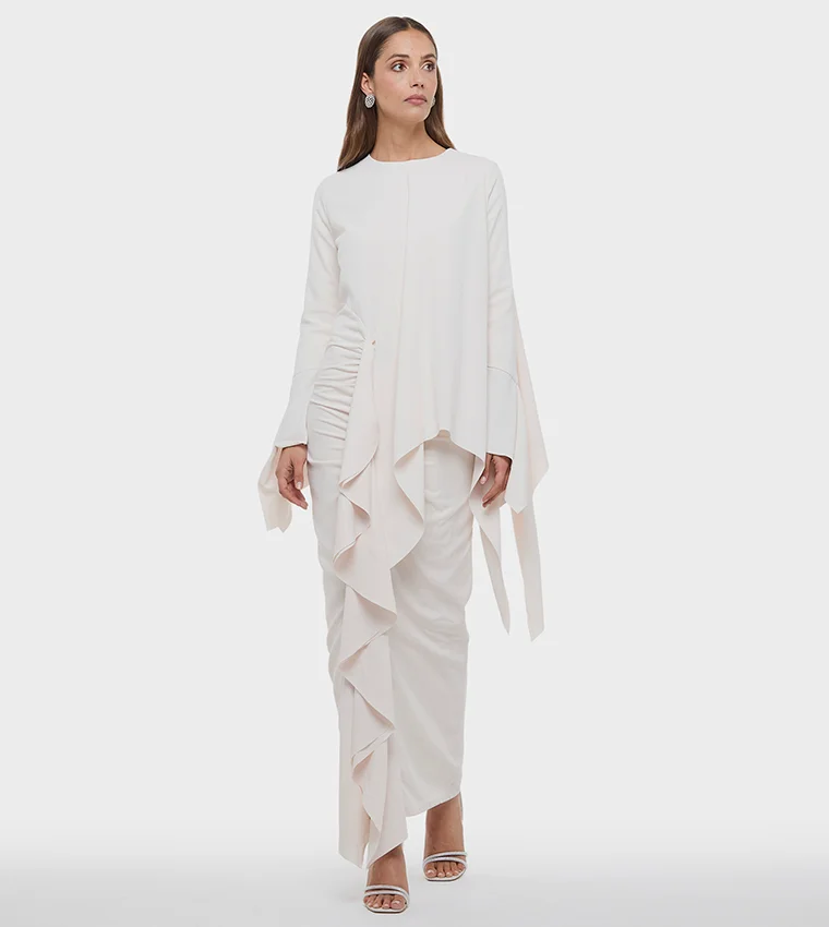 بي سي بي جي BCBG CREPE DRESS WITH FRILLS