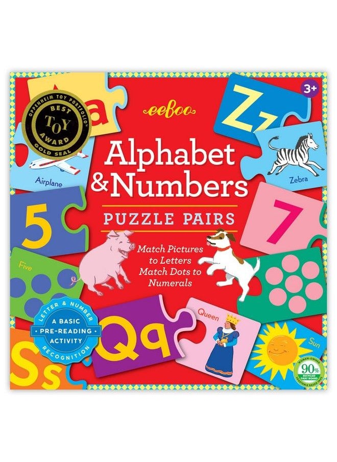 eeboo - : Alphabet & Numbers Puzzle Pairs, Match Pictures To Letters, Match Dots To Numerals, Educational Tool, 36 Color Coded Pairs For Easy Matching, For Ages 3 And Up - Image 1